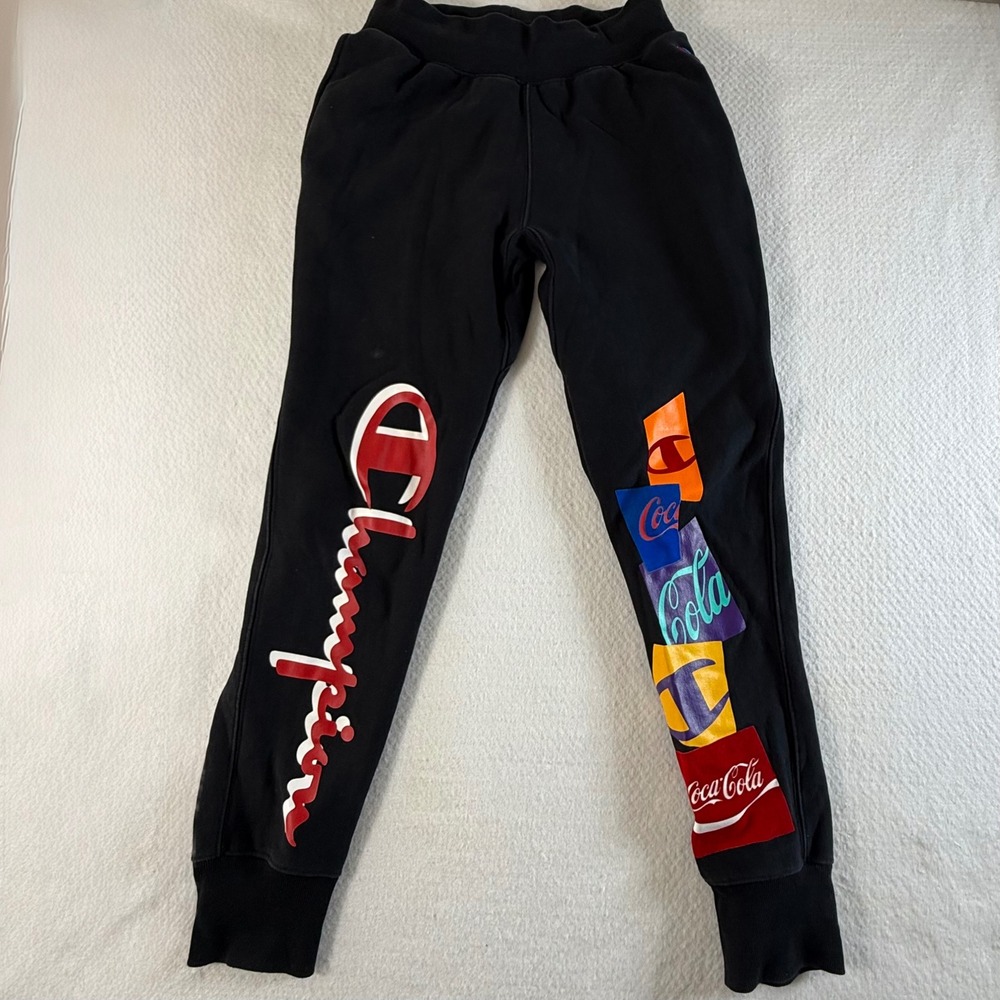 Champion Coca-Cola Sweatpants Mens Medium Black Reverse Weave Graphic Joggers